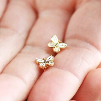 Gold Plated White Enamel Butterfly Stud Earrings, 2 of 4