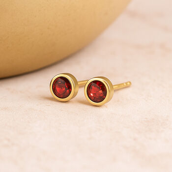 Gold Plated Sterling Silver January Garnet Birthstone Stud Earrings, 3 of 6