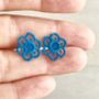 Electric Blue Lace Flower Stud Earrings, thumbnail 3 of 3