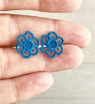 Electric Blue Lace Flower Stud Earrings, 3 of 3