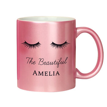 Personalised Eyelashes Pink Glitter Ceramic Mug, 8 of 8