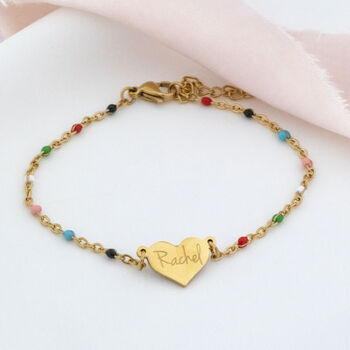 Personalised Rainbow Enamel Heart Bracelet, 6 of 8