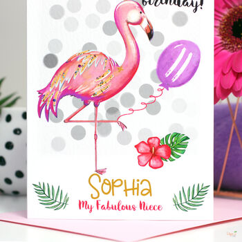 Personalised Flamingo Age Birthday Card, 6 of 8