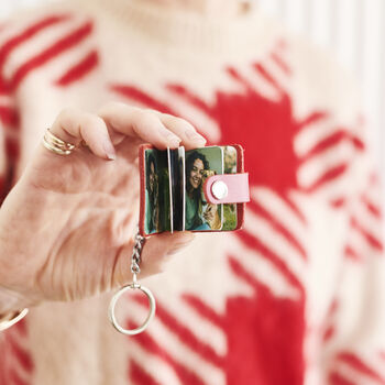 Personalised Leather Eight Photo Mini Book Keyring With Hot Stamped Initials, Name Or Date, 7 of 12