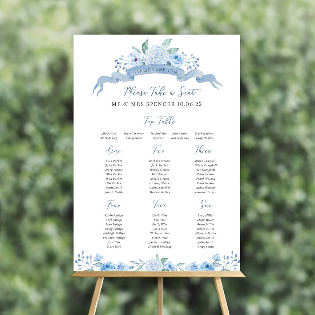 Blue Hydrangea Floral Table Plan, 1 of 4