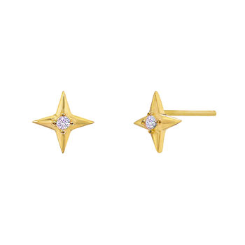 Gold Plated Star Stud Earrings With Cz Crystals, 2 of 3