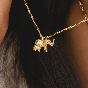 Elephant And Baby Gold Plated Necklace, 8 of 11