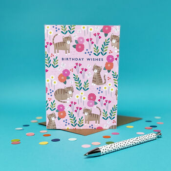 Birthday Wishes Tabby Cat Patterned Card, 2 of 4