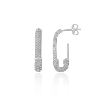 Pave Stud Safety Pin Earring Jewelled Sterling Silver, 5 of 11