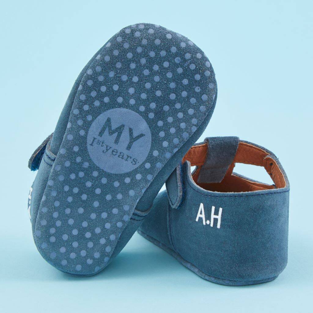 Personalised Blue Suede Pram Shoe By My 1st Years