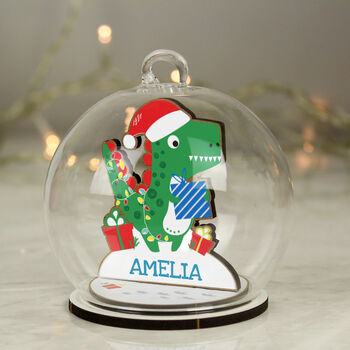 Personalised Wooden Dinosaur Glass Bauble, 3 of 3