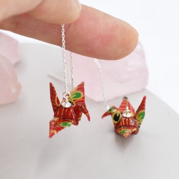 Japanese Paper Origami Crane Ear Threaders, 4 of 11
