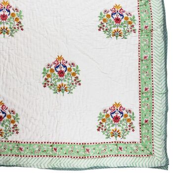 Colourful Floral Motif Indian Block Printed Cotton Bed Quilt, 7 of 9