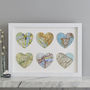 Personalised Six Map Hearts Wedding Anniversary Print, thumbnail 4 of 9