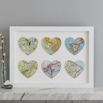 Personalised Six Map Hearts Wedding Anniversary Print, 4 of 9