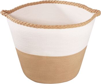 61 L White And Brown Cotton Rope Woven Basket, 7 of 9