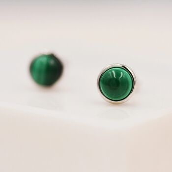 Natural Malachite Stone Stud Earrings In Sterling Silver, 4 of 12