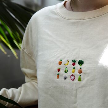 Unisex Hand Embroidered Fruit And Veg Sweatshirt, 6 of 7