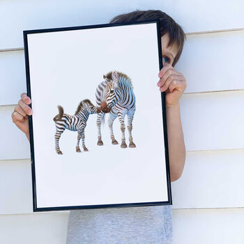 Illustrated Children's Wall Art Print Zebra And Foal, 3 of 4