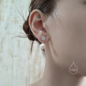 Genuine Pearl And Textured Disks Drop Earrings, 3 of 10