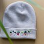 Unisex Hand Embroidered Grey Beanie With Plants, thumbnail 3 of 6