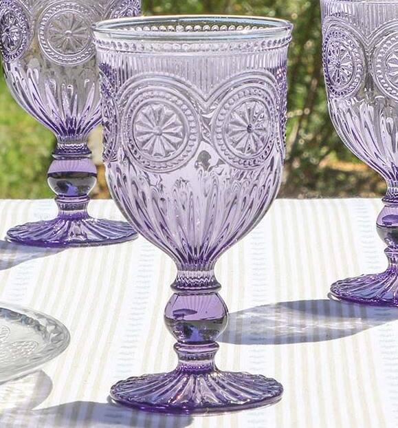 Set Of Four Purple Embossed Wine Glasses By Dibor