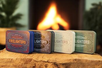 Firelighter And Match Tin Set Cosy Fireside Storage In Sage Green, 6 of 12