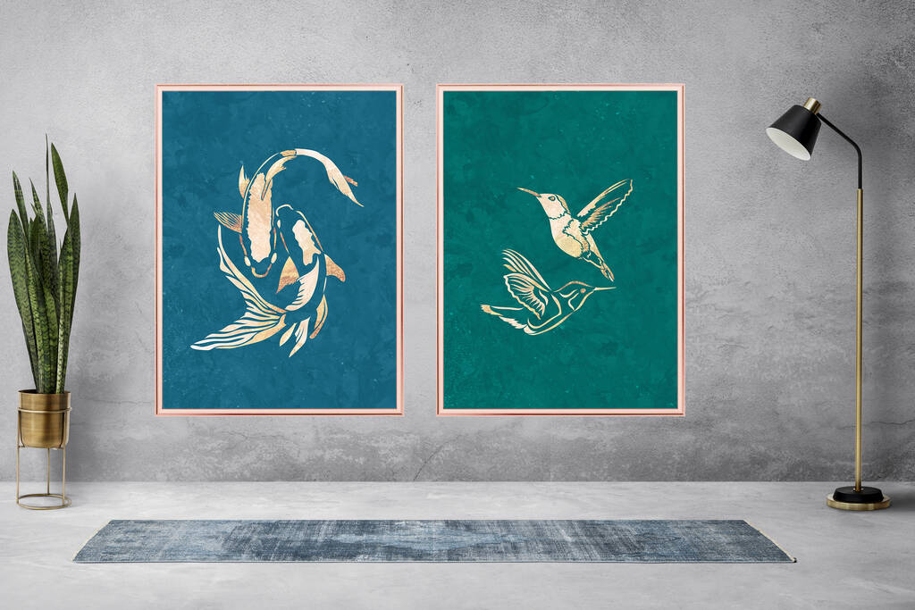 Blue Gold Koi Fish Wall Art Original Artwork Print By Sarah Manovski