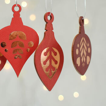 Christmas Tree Decoration Set, Red With Copper, 5 of 5