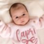 Personalised Embroidered Bow New Baby Romper Three Colours Available, thumbnail 2 of 6