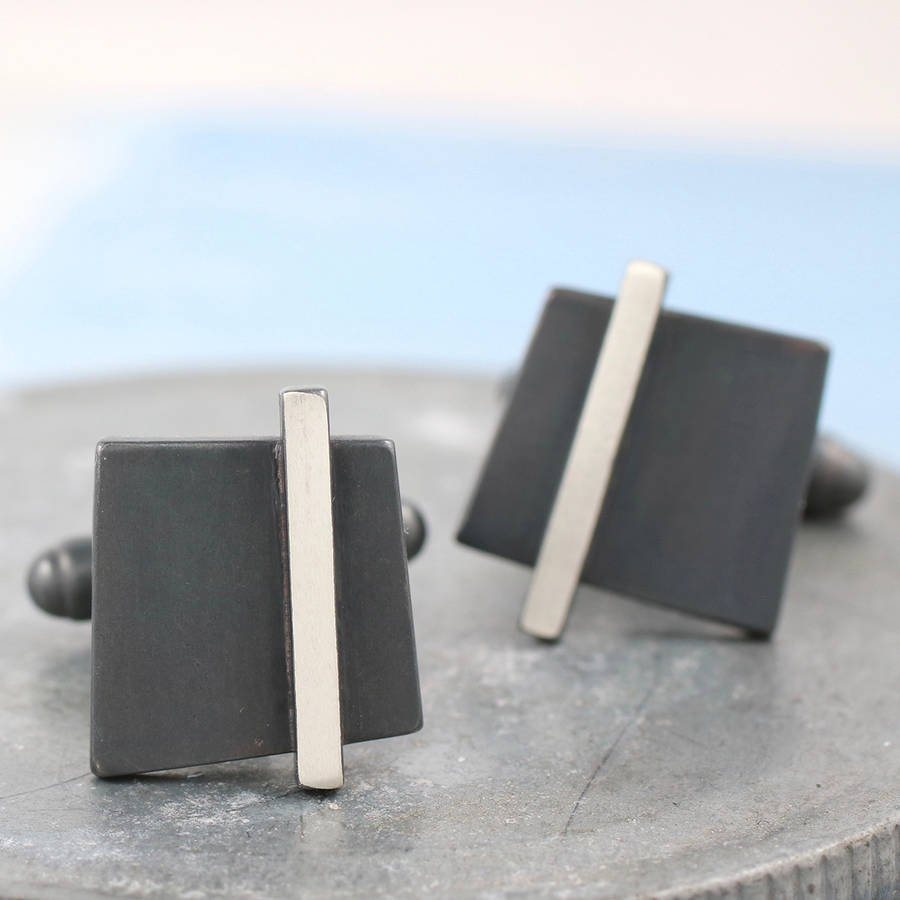 Image of Geometric Cufflinks. Black Square Cufflinks