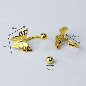 Sterling Silver Butterfly Ear Jacket Screw Back Earrings, 5 of 6