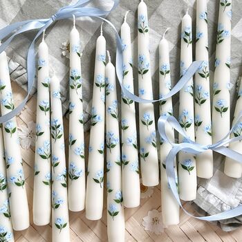 Hand Painted Blue Hydrangea Taper Candles, 7 of 7