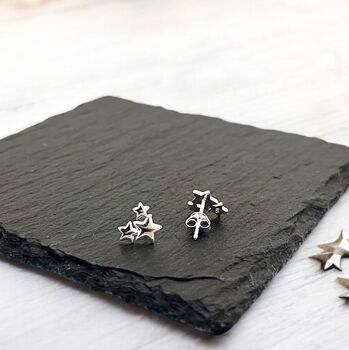 Sterling Silver Three Star Cluster Stud Earrings, 2 of 6