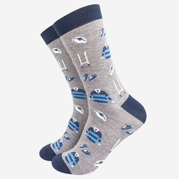 Men's Rugby Bamboo Socks In Grey And Blue, 2 of 4