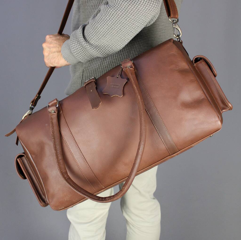 vintage style personalised brown leather bowling bag by vintage child