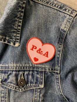 Personalised Pink And Red Valentines Couples Initials Embroidered Heart Iron On Fabric Patch, 3 of 6