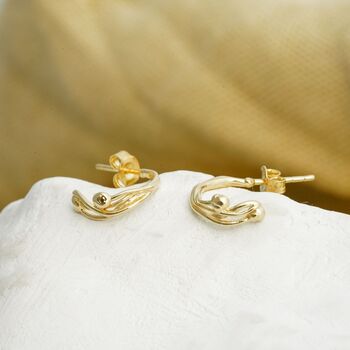 Gold Sculptural Huggie Earrings, 3 of 5