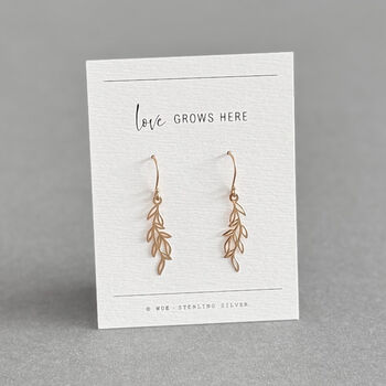 Love Grows Here Sterling Silver Leaf Drop Earrings, 4 of 12