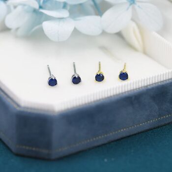Tiny Sapphire Blue Cz Stud Earrings In Sterling Silver, 7 of 12