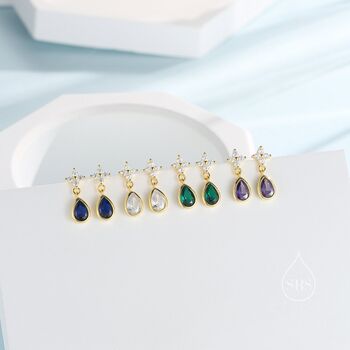 Four Cz And Droplet Stud Earrings, 5 of 12
