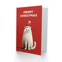Cute White Cat Pet Wearing Santa Hat Christmas Card, thumbnail 2 of 4