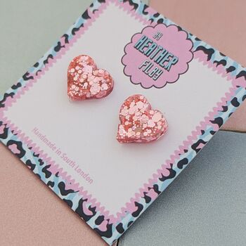 Love Heart Glitter Resin Stud Earrings Pink, Hot Pink, Red, Gold And Silver, 12 of 12