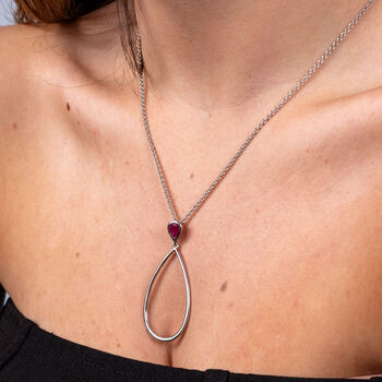 Long Petal Drop Necklace With Pear Cut Ruby, 2 of 5