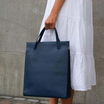 Navy Blue Adjustable Handcrafted Leather Tote Bag, 3 of 12