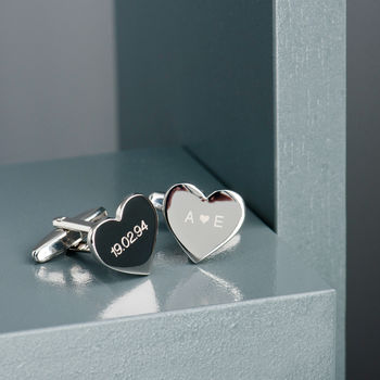 Personalised Silver Plated Heart Cufflinks, 3 of 5
