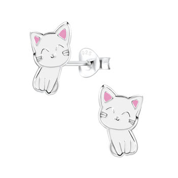 Cool Cat Black Or White Kitten Silver Stud Earrings, 4 of 9