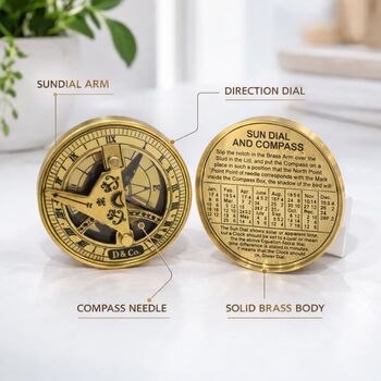 Vintage Brass Sundial Compass With Wooden Box, 8 of 9