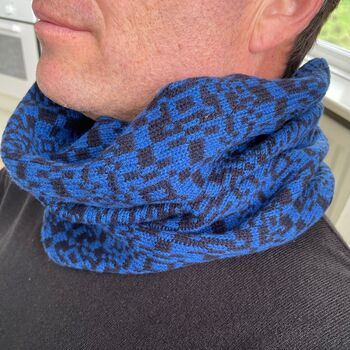 Mens Lambswool Knitted Snood Geometric Pattern, 3 of 12