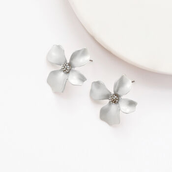 Silver Colour Hand Painted Flower Shaped Stud Earrings, 3 of 3